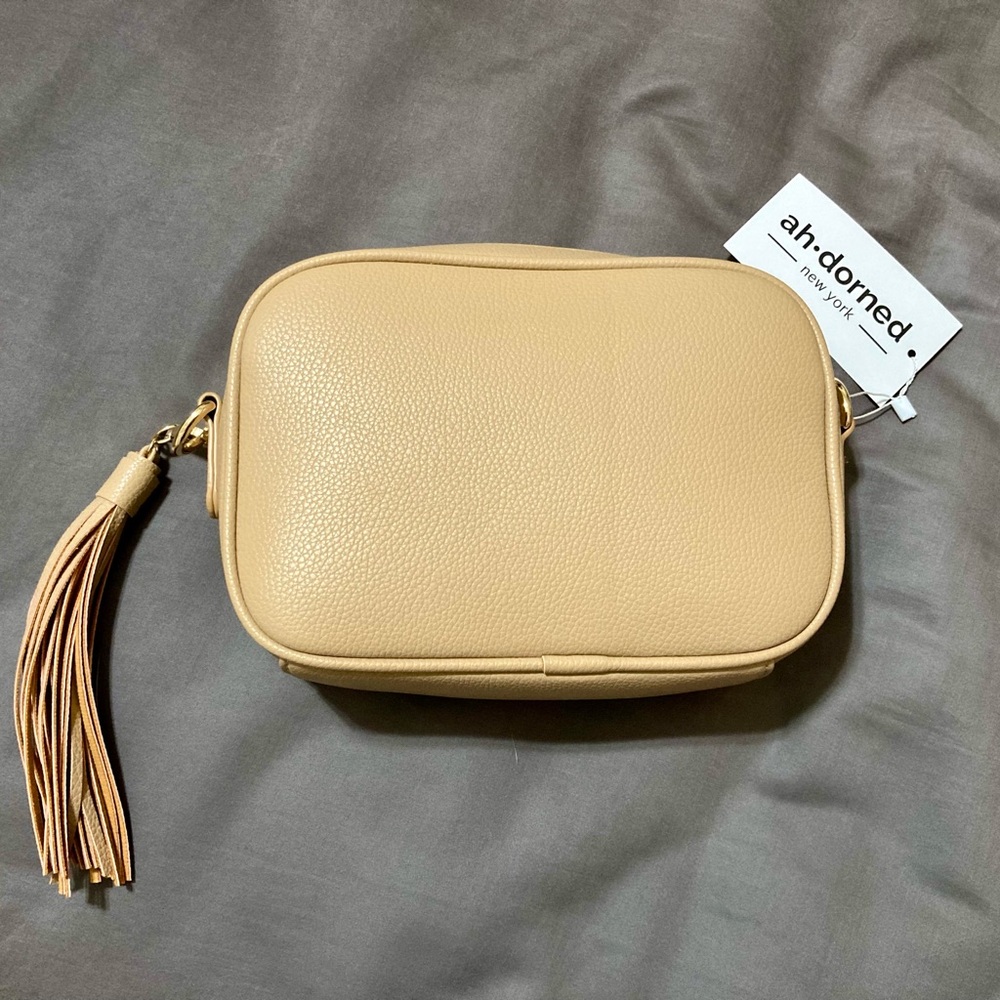 Ahdorned Pebbled Vegan Leather Tassel Bag w/Zip Top